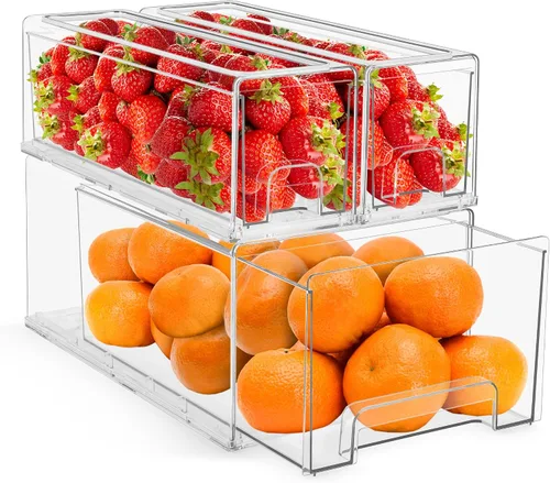 Sorbus Cajones para nevera, contenedores organizadores de refrigerador apilables transparentes, contenedores de almacenamiento de alimentos para