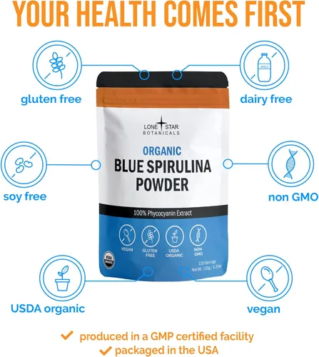 Miniatura 4 de Polvo de espirulina azul orgánico, 120 porciones, superalimento 100% puro, algas azul-verdes, colorante alimentario natural para batidos y bebidas