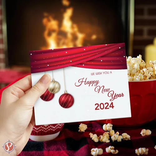 Miniatura 2 de 2024 We Wish You A Happy New Year Tarjetas de felicitación – Nochebuena roja, Navidad, vacaciones, saludos, invitaciones, agradecimientos, anuncios