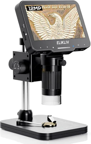 Miniatura 12 de Elikliv Microscopio, microscopio digital LCD para monedas 1000x, lupa de monedas con 8 luces LED ajustables, vista de PC compatible con Blanco