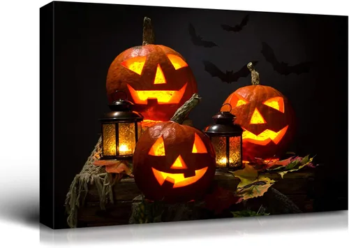 Miniatura 36 de Denozer - Pintura artística de pared de Halloween, impresión artística sobre lienzo para dormitorio, sala de estar, decoración de pared del hogar