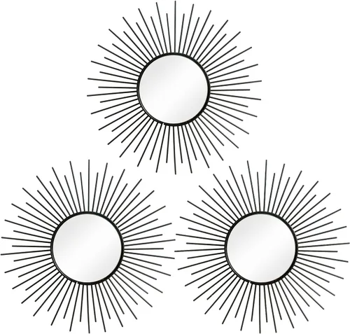 Miniatura 11 de Paquete de 3 espejos metálicos para pared, con diseño de rayos de sol, para decoración del hogar, arte decorativo para colgar en la pared para sala