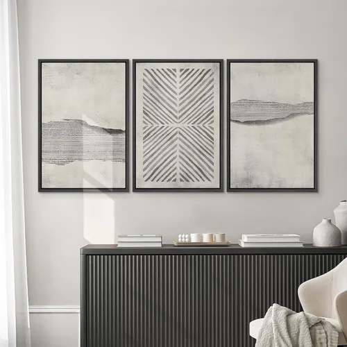 Miniatura 18 de SIGNWIN Lienzo enmarcado para pared, arte con pinceladas de flujo neutro en tonos beige abstractos, ilustraciones, arte moderno, decorativo