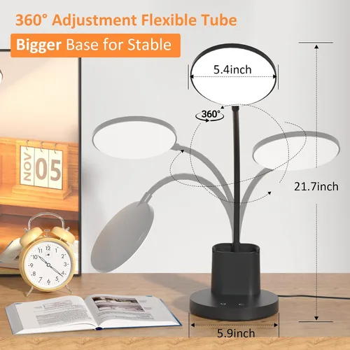 Miniatura 3 de Lámpara de escritorio Vicsoon, lámpara de escritorio LED para oficina en casa, lámpara de mesa táctil con 3 modos de color y brazo ajustable en Negro