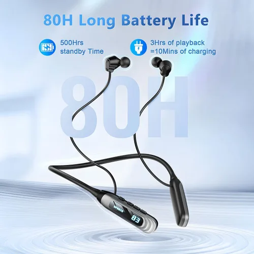 Miniatura 3 de MZYML - Auriculares Bluetooth con banda para el cuello 5.4, IPX5 impermeables con micrófono, 80 horas de reproducción, 1000 horas de espera