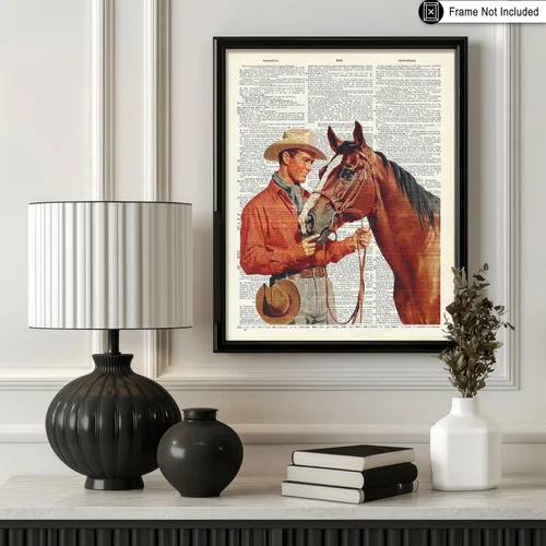 Miniatura 3 de Poster Master Póster de diccionario – Estampado retro de vaquero y caballo – Obra de arte del salvaje oeste – Diseño occidental – Arte moderno