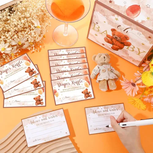 Miniatura 7 de Fumete 51 piezas Caja de tarjetas de rifa de pañales con osos con tarjetas de rifa de pañales insertadas, No podemos esperar, para baby shower