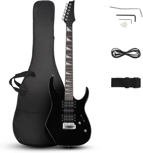 Ktaxon - Guitarra eléctrica de tamaño completo, pastillas HSH sólidas, kit para principiantes 170 Guitars con bolsa para viaje, correa de hombro,