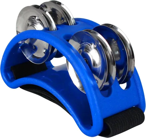 Miniatura 2 de YMC Percusión FJS2S-BK Pandereta de pie con sonajas de acero., Azul