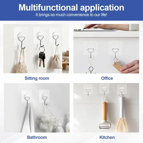Miniatura 3 de Ganchos adhesivos de pared para colgar abrigos resistentes, 13 libras (máx.), gancho transparente impermeable multiusos, ganchos de acero inoxidable