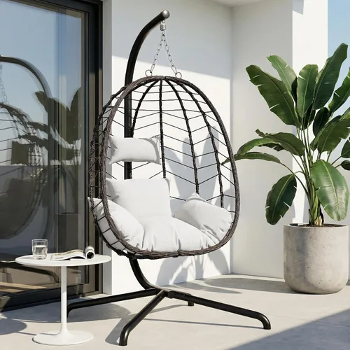 LEX CRAFT Silla colgante de huevo con soporte, silla de huevo oscilante para exteriores e interiores, silla colgante con cojín, silla hamaca de