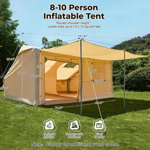 Miniatura 5 de YOLENY Inflatable Camping Tent, 8-10 Person Large Family Glamping Tent with Pump, Easy Setup Blow Up Tent with Stove Jack, Mesh Windows & Extended