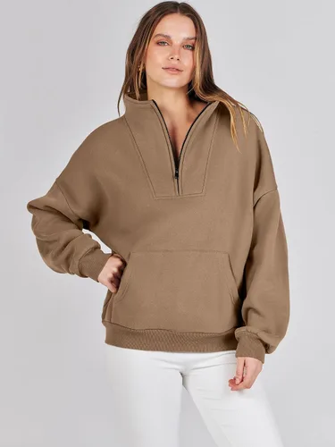 Miniatura 7 de ANRABESS Sudaderas de manga larga para mujer, forro polar de gran tamaño, media cremallera, sudaderas con capucha para adolescentes y niñas, suéter