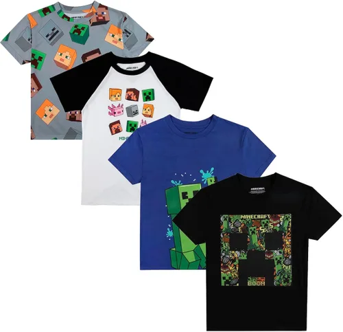 Minecraft Creepers and Personacter Heads - Camisetas de manga corta con cuello redondo y manga corta, paquete de 4 camisetas para niño