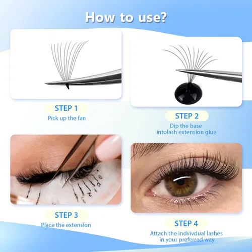Miniatura 7 de 12 filas, 120 extensiones de pestañas postizas de volumen prefabricadas 10D, grosor de 0.003 in, rizo D, color negro, suaves, individuales, pestañas