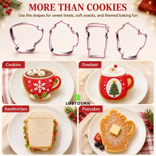 Miniatura 5 de LUBTOSMN Juego de cortador de galletas de taza de café grande, 4 piezas, taza de café, taza de cacao caliente, letta, taza de té de fondant