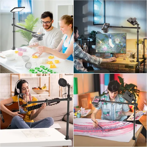 Miniatura 2 de Ailight Soporte de Montaje de Cámara Aérea para Escritorio, Soporte de Cámara Web de 15.75"-33.45" con Brazo Telescópico Ajustable de 2 Secciones