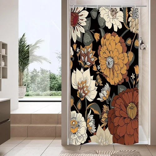 Miniatura 14 de MitoVilla Juego de cortina de ducha 3 en 1 de tamaño medio, diseño floral, bohemio, 36 pulgadas de ancho x 72 pulgadas de alto, cortina de ducha