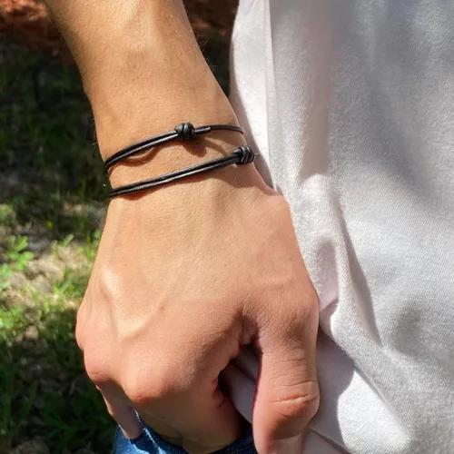 Miniatura 4 de Pulsera de cuero genuino de 2 mm para hombres - Pulsera ajustable hecha a mano, pulsera de cuero minimalista, accesorios simples, cuero premium