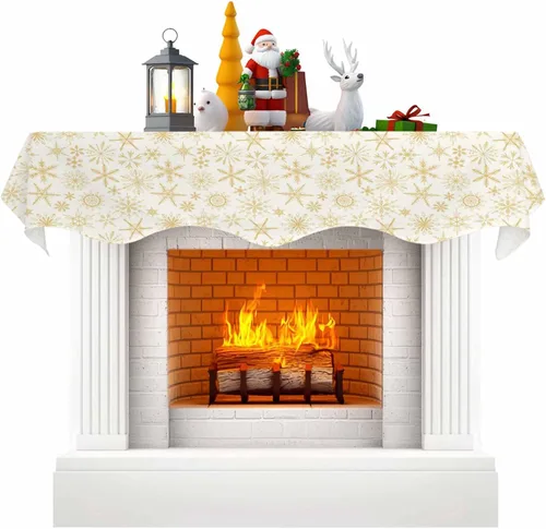Miniatura 7 de Bufanda de Navidad para chimenea, diseño de árbol de Navidad, mantel de Navidad, mantel superior, bufandas con copos de nieve, cubierta de mantel