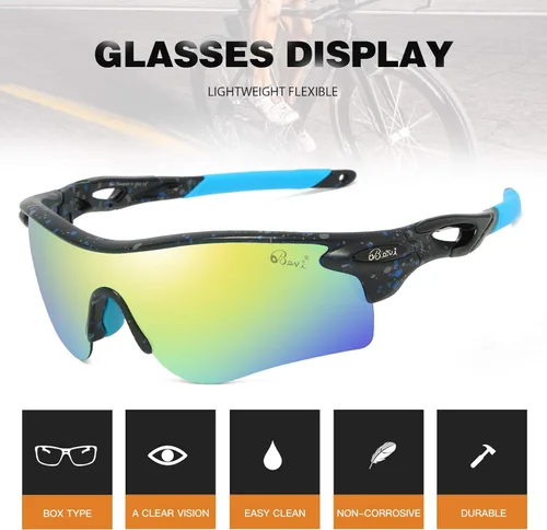 Miniatura 6 de Bevi Lentes de sol deportivos polarizados TR90, marco duradero y ultraligero para hombres y mujeres, béisbol, correr, ciclismo, golf Amarillo Azul