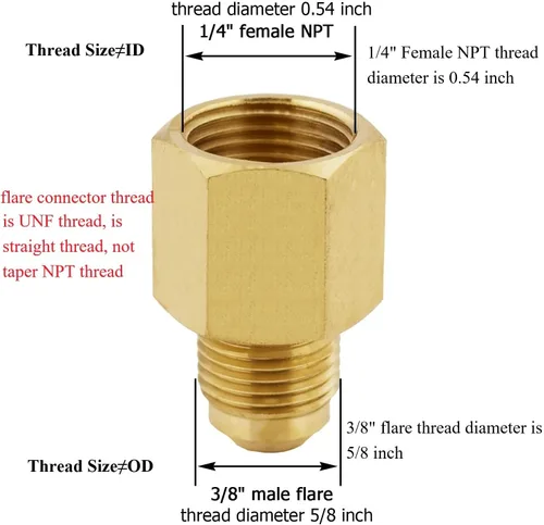Miniatura 2 de Adaptador de gas de acoplamiento de tubo de latón de 3/8 pulgadas macho x 1/2 pulgada NPT hembra reductor adaptador, tubo de latón, acoplamiento
