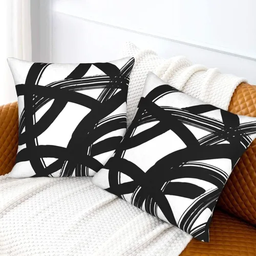 Miniatura 7 de Lcokin - Fundas de almohada decorativas con rayas rojas y negras abstractas, 16 x 16 pulgadas, juego de 2, funda cuadrada de cojín gris para sofá