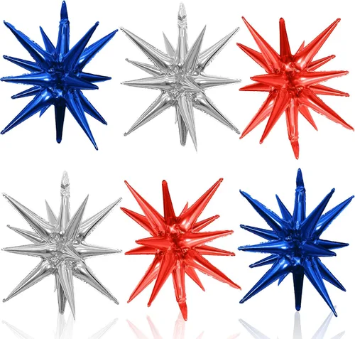 Miniatura 13 de HILAVO 6 unidades de Globos de Estrella Negros y Rojos, 22 Pulgadas, Globos de Aluminio Grandes en Forma de Estrella, Globos de Cono en Punta