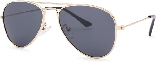 NULOOQ Gafas de sol polarizadas de aviador para niños, niñas y adolescentes de 2 a 16 años, marco de metal, lente espejada de 1.969in y 2.047in