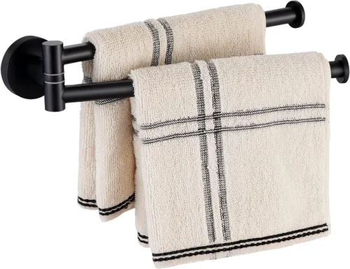 KES Toallero giratorio negro de 9 pulgadas para baño, barra doble con giro de 2 brazos, para cocina, montado en la pared, de acero inoxidable SUS