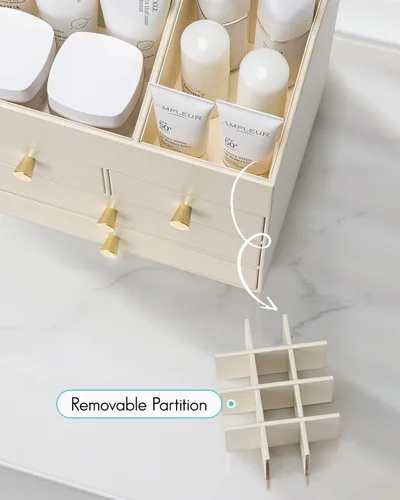 Miniatura 6 de Vlando Organizador de Maquillaje para Encimera, Organizador Grande de Tocador de Cuero PU, Almacenamiento de Maquillaje con 4 Cajones, Organizadores