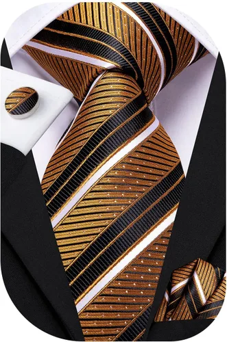 Miniatura 153 de Hi-Tie Corbatas de seda para hombre, diseño de cachemira a rayas, con bolsillo, gemelos cuadrados, conjunto formal de negocios