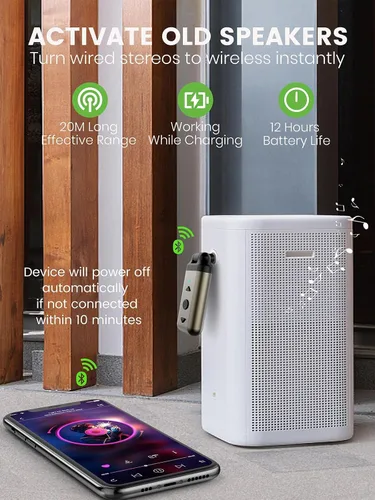 Miniatura 3 de HVMLAK Air88 Bluetooth 5.4 Adaptador Aux, conector de 3.5mm giratorio 180°, para estéreo de coche y hogar, llamadas manos libres, batería de 12