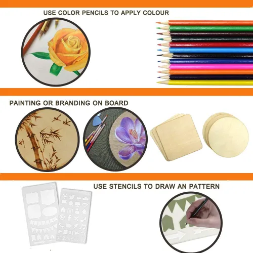 Miniatura 5 de Kit de combustión de madera, 110 piezas de herramienta de combustión de madera con temperatura ajustable de 200 a 788.0 °F, quemador de madera