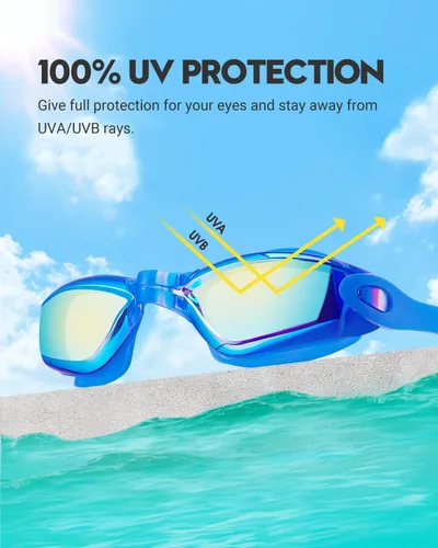 Miniatura 2 de Gafas de natación: paquete de 2 gafas de natación antivaho, sin fugas, protección UV, para adultos, hombres, mujeres, jóvenes Azul y aguamarina