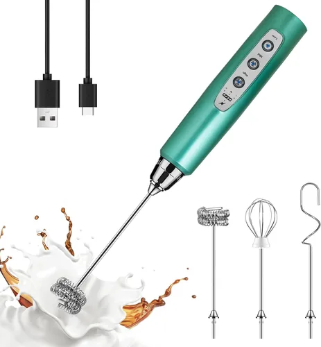 Miniatura 33 de YUSWKO - Espumador de leche recargable de mano con 3 cabezas, mezclador de bebidas con 3 velocidades ajustables para latte, cappuccino, chocolate