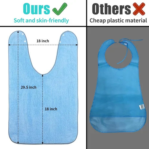 Miniatura 8 de Baberos para adultos para hombres y mujeres, paquete de 4 unidades, baberos de rizo reutilizables para personas mayores, toalla impermeable
