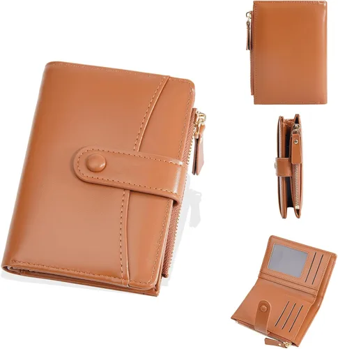 Miniatura 11 de Carteras de cuero para mujer con bloqueo RFID, billetera delgada, plegable, tarjetero con cremallera, bolsillo para monedas, ventana