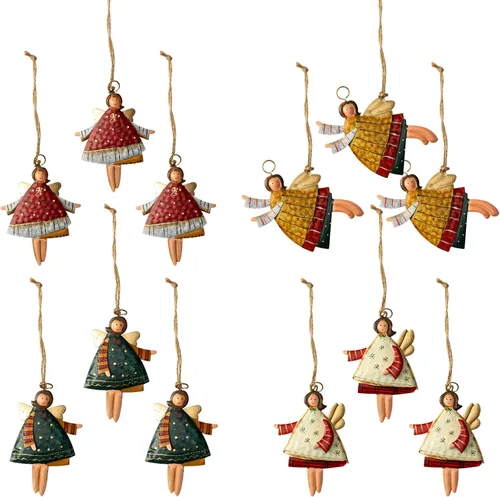 Miniatura 4 de Crafjie Adornos de árbol de Navidad de ángel pintado en metal, doble cara, juego de 4 para decoración de árbol de Navidad, adornos colgantes