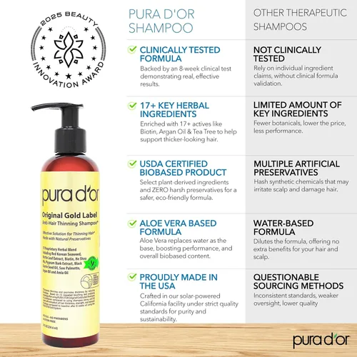 Miniatura 5 de PURA D'OR Champú y acondicionador de biotina antiadelgazamiento, resultados efectivos probados clínicamente, productos espesantes de mezcla