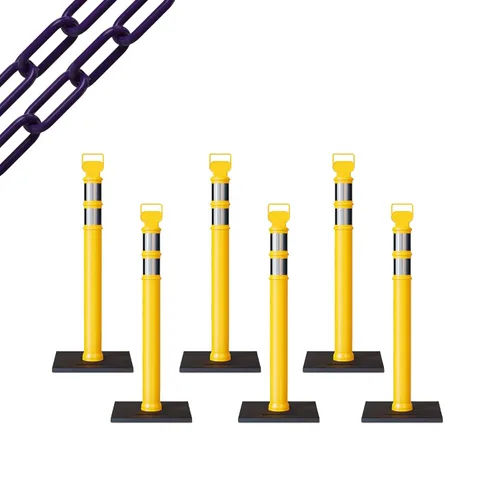 Miniatura 28 de Trafford Industrial - Paquete de 6 postes de delineador de 45 pulgadas, collares reflectantes de 3 pulgadas, base de goma de 10 libras