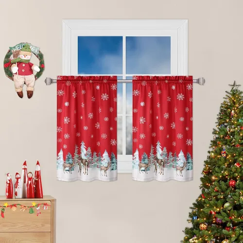 Miniatura 7 de ROYGROW Cortinas de cocina de Navidad de 24 pulgadas, para ventana de café, bolsillo para barra para decoración del hogar, 2 paneles para baño