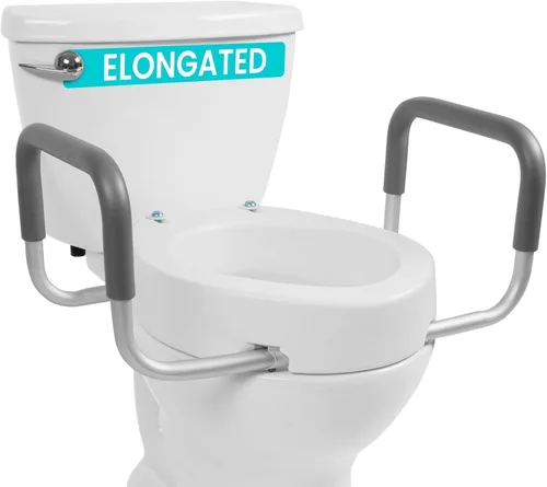 Vive - Elevadores de asiento de inodoro para personas mayores (con asas), con barra de agarre, opciones para cuencos alargados y estándar, elevación