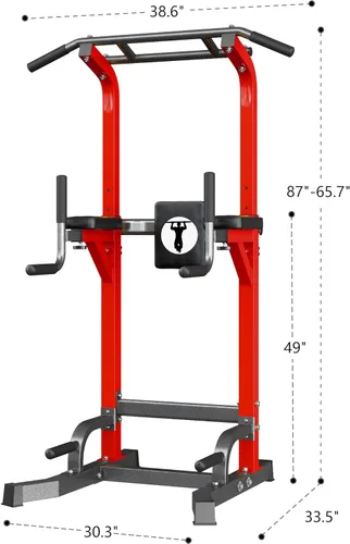 Miniatura 7 de SogesPower Power Tower - Barra de dominadas multifunción para gimnasio en casa, altura ajustable, barra de inmersión, equipo de entrenamiento de Rojo
