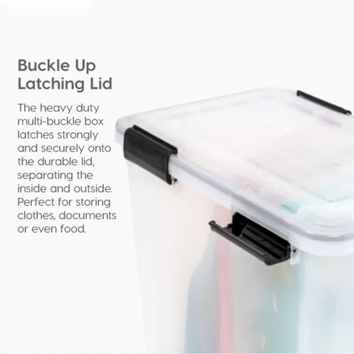 Miniatura 2 de IRIS USA - Contenedor organizador de plástico hermético para almacenamiento, 74 cuartos de capacidad, con tapa duradera, sello y hebillas de cierre