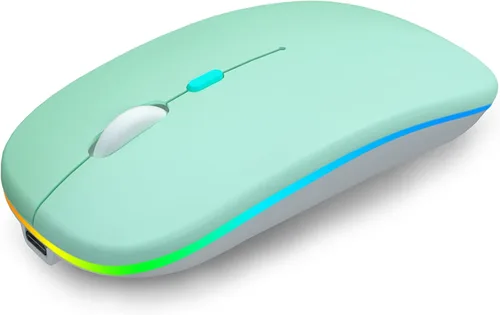 Miniatura 15 de AIKOKOK Ratón Inalámbrico Bluetooth Recargable para Laptop con LED Portátil (BT5.2 y USB 2.4G) Conexión de Modo Dual Ratón Silencioso Delgado