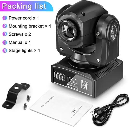 Miniatura 8 de U`King DMX - Luz LED de cabeza móvil, 25 W, luces de DJ con 7 GOBO de 7 colores e iluminación blanca abierta de escenario por DMX y foco activado