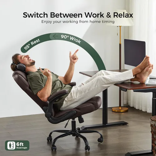 Miniatura 4 de amseatec Silla de Oficina Ejecutiva, Silla de Cuero PU, Silla de Escritorio Ergonómica para Computadora con Soporte Lumbar y Brazos Abatibles