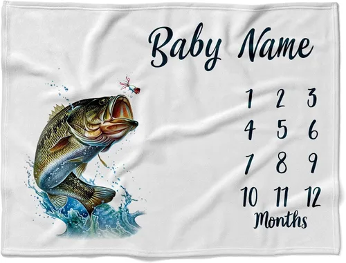 Miniatura 23 de Manta de bebé personalizada de pesca con mosca, manta de pescado para bebé, manta de hitos mensuales para bebé, manta de hito para bebé, manta