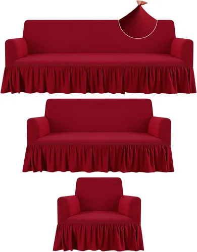 Miniatura 8 de Fanfanwin Juego de fundas de sofá de 3 piezas para cojines de sofá, duraderas, lavables, de alta elasticidad, fundas de sofá con falda para sofá